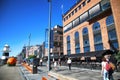 OSLO, NORWAY Ã¢â¬â AUGUST 17, 2016: People walking on modern district on street Stranden, Aker Brygge district with lux Royalty Free Stock Photo